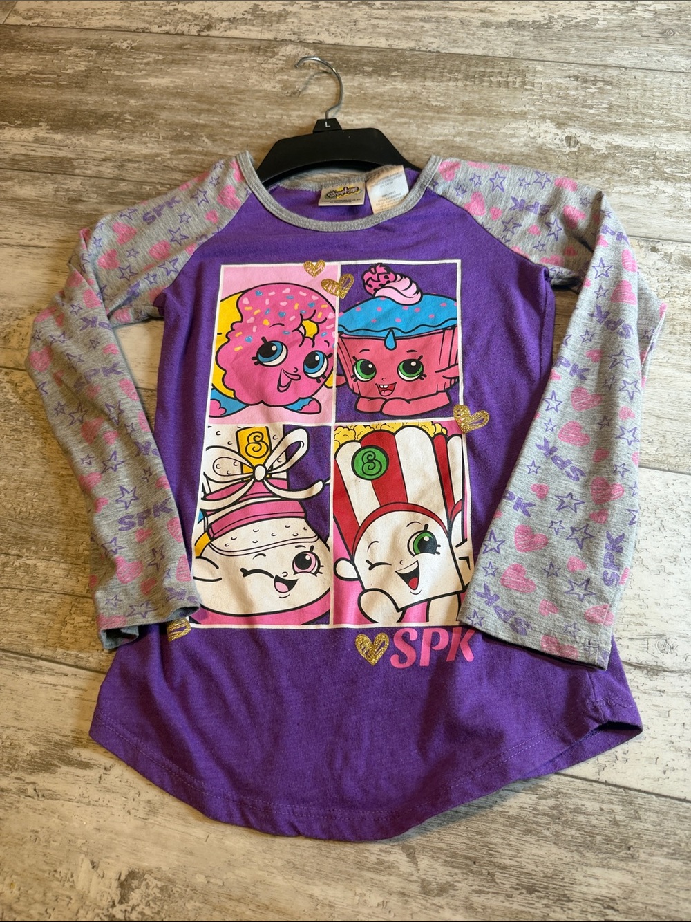 Shopkins Purple and Gray Long Sleeve Tee with Colorful Character Panel